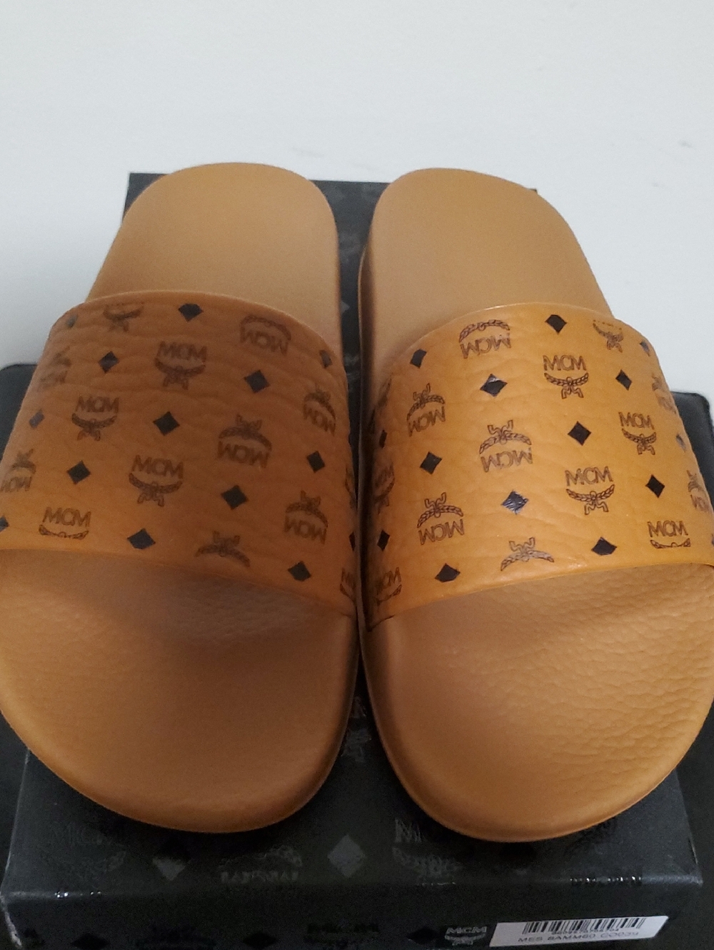 MCM Cognac Logo Slide Sandals